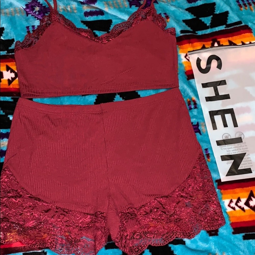 Lace trim cami top and shorts pj set